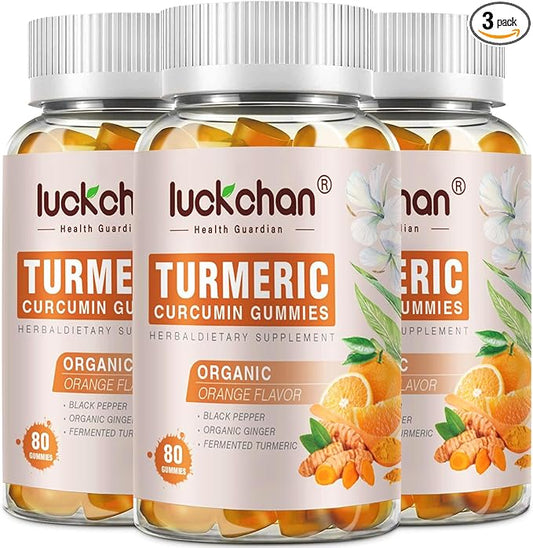 Turmeric Curcumin Gummies with Ginger & Black Pepper Herbal Supplement-160 Count for Adults and Kids, 2400mg - Tumeric Gummy Supplements Vegan, Organic, Gelatin-Free 3 Pack