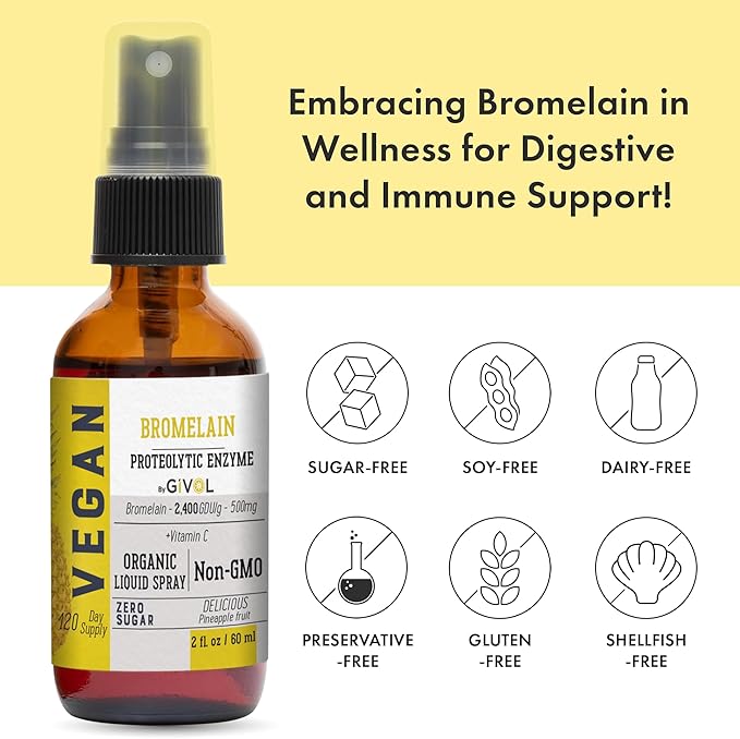 Raw Bromelain Mist-Liquid Pineapple Extract - Enhanced Potency 500mg and Vitamin C Extra Strength Spray Mist: Daily Absorption Liquid Essential Protein Support, Optimizes Wellness Benefits