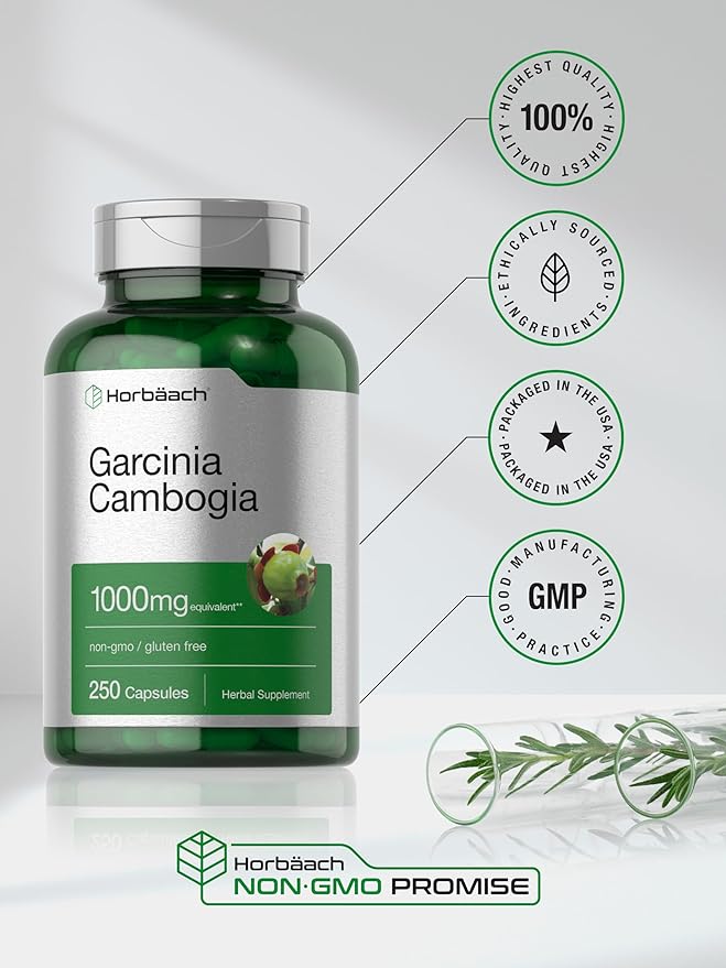 Horbaach Garcinia Cambogia Extract Pills | 1000mg | 250 Capsules | Herbal Extract Supplement | Non-GMO, Gluten Free