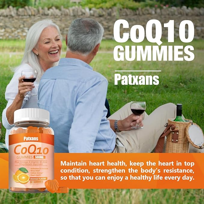2 Packs 500MG CoQ10 Supplement Gummies, Omega-3, Magnesium, Vitamin B3, Zinc, Ultra High Absorption Provides Healthy Support for Heart, Cell Energy& Antioxidants, Vegan, Non-GMO, 120Cts