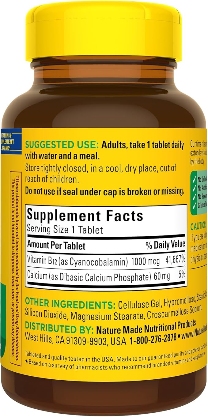 Nature Made Vitamin B12 1000 mcg, Dietary Supplement For Energy Metabolism Support, 160 Time Release Tablets, 160 Day Supply