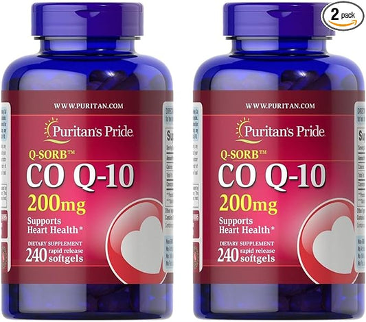 Puritan's Pride Coenzyme CoQ10 200mg, Dietary Supplement for Heart Health, Blood Pressure, Oral Gum Health, and Healthy Aging Support, 240 Rapid Release Softgels, 2-Pack