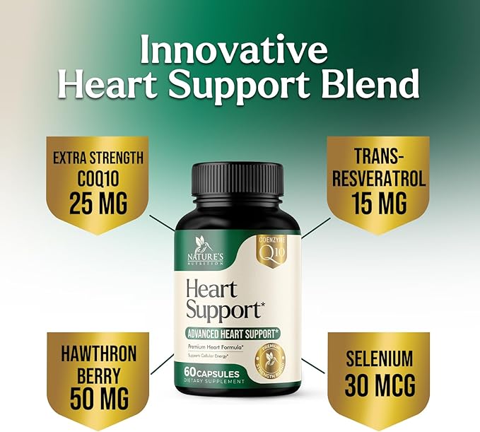 Heart Supplements for Men & Women 1650mg - Antioxidants for Heart Health Support with CoQ10, Hawthorn, Plant Sterol & More Vitamins to Support Nitric Oxide & Energy Production, Non-GMO - 60 Capsules
