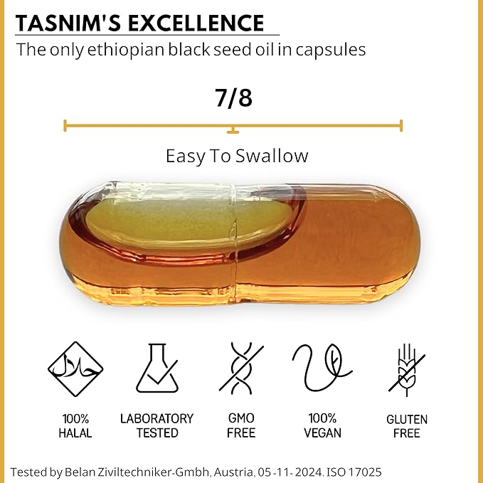 Tasnim Black Seed Oil Organic Cold Pressed Capsules 100% Pure Cold-Pressed Black Cumin Seed Oil Nigella Sativa for Immune Support, Joint Comfort and Vitality