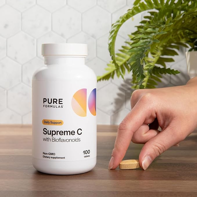 PureFormulas Supreme C with Bioflavonoids - 100 Tablets | 1000 mg Vitamin C, Citrus Bioflavonoids Complex, Rose HIPS | Immune Support & Antioxidant Boost | Allergen-Free