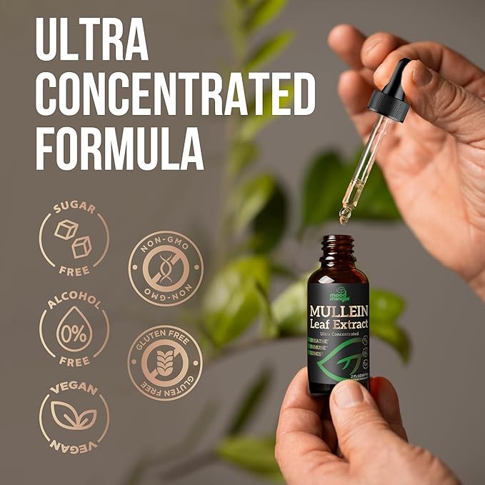 Mullein Leaf Extract for Lungs - Mullein Drops for Respiratory Health Support Lung Detox Cleanse - Vegan Sugar-Free Gluten Free - Liquid Supplement for Men Women 2fl. oz (60ml) (1 Pack)