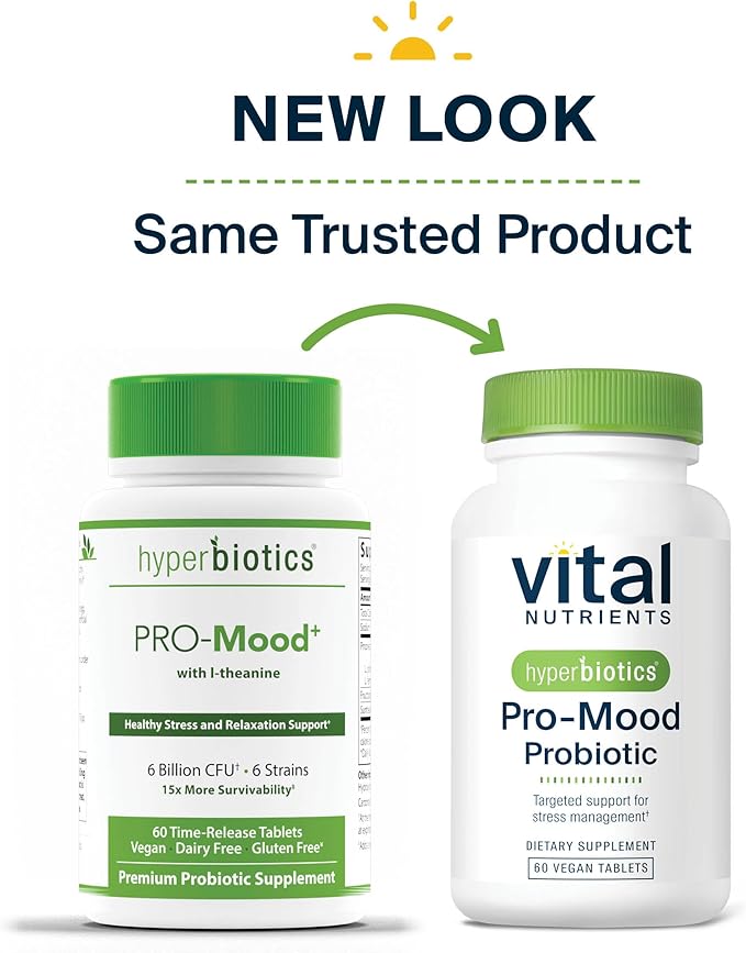 Hyperbiotics Vital Nutrients Pro Mood Probiotic with L-theanine | Clinically Studied Probiotics for Women and Men to Support Stress Management and Mood Support* | 60 Vegan Count