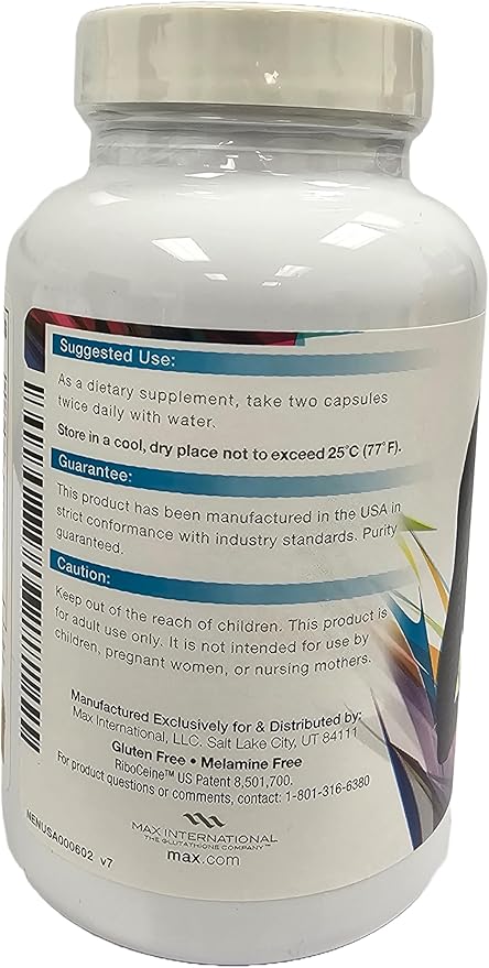 Max International Advanced Glutathione Support with RiboCeine & Antioxidants | 120 Capsules | 4 Pack | 120-Day Supply | Supports Cellular Health | Gluten & Melamine Free