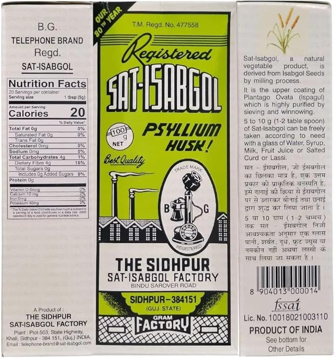 Sat-Isabgol Psyllium Husk, Isabgol Husk, SidhpuIsabgol Bhusi (Pack of 100g) 100% Natural Satisabgol, Isabgoloff White