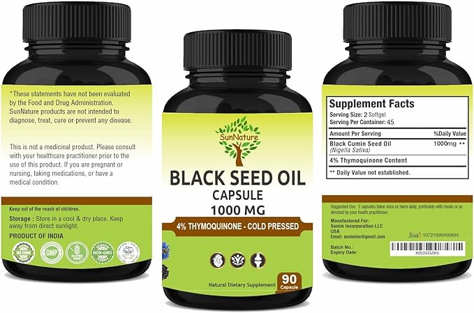 Black Seed Oil Capsules 1000 mg Softgel | 90 Capsules for Men & Women