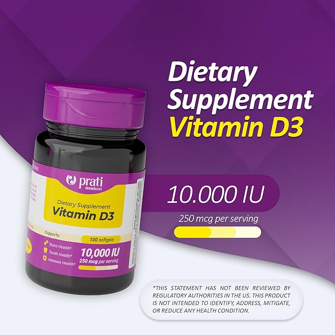 Vitamin D3 10,000 IU – 100 Softgels – Supports Defense System, Bone & Muscle Health – Family Size