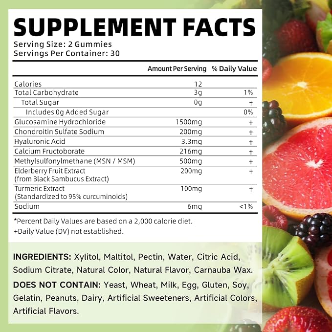 softbear Glucosamine Chondroitin Gummies with MSM Triple Strength, Organic Vegan Chondroitin & Glucosamine Nutritional Supplements for Joint Support Mixed Fruit Flavor 60 Gummies