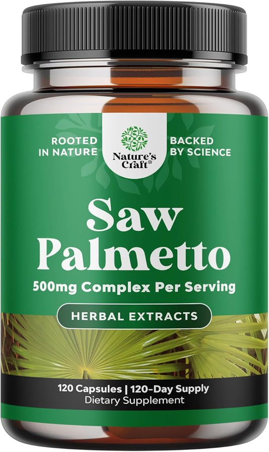 Natures Craft Extra Strength Saw Palmetto Extract - Advanced Saw Palmetto for Women and Men's Hair Health and Urinary Support with Plant Sterols & Flavonoids - Potent Herbal Supplement 120 Capsules