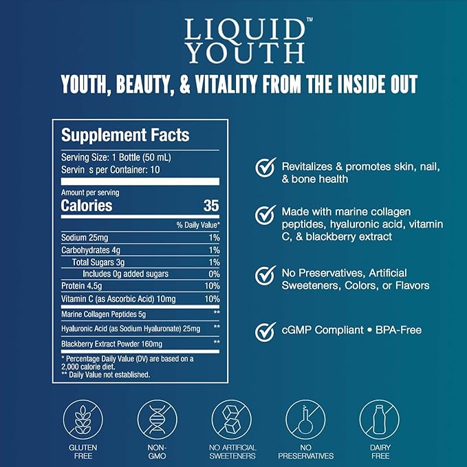 Liquid Collagen Elixir Shot for Women & Men - Premium Liquid Marine Collagen for Hair Growth, Skin, Nail, Bone & Joint Health - Travel-Friendly (Very Berry, 10 Servings Per Box)