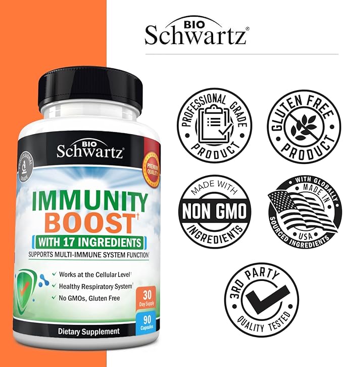 BioSchwartz Immune Support Supplement - Vitamin C with Zinc Elderberry Extract Ginger Bee Propolis Beta Carotenes, Immunity Boost for Adults, Immune Defense Antioxidant Vitamins, 90 Capsules