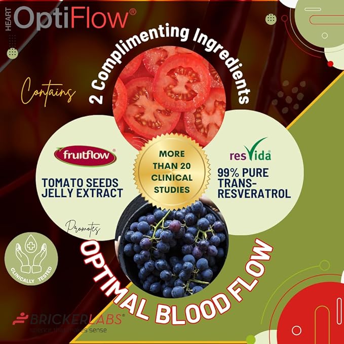 OptiFlow Blood Circulation Vitamins, Naturally Supports Healthy Blood Flow, Contains FruitFlow and resVida Trans resveratrol. Blood Optimizer Supplement 60 Capsules