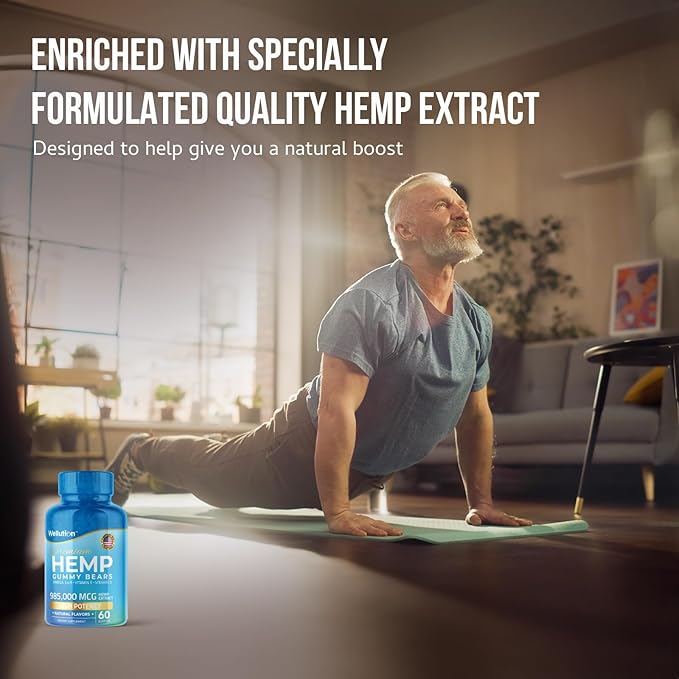 WELLUTION Hemp Gummies – High Potency 985,000 MCG – Natural Fruity Bear for Relaxation and Peace - Fast-Acting - 60ct