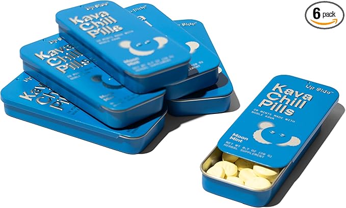 Up Side Kava Chill Pills, Kava Kava Candy Moon Mint Flavor, Natural Supplement for Calm & Stress Support, 6 Pack 20 Mints