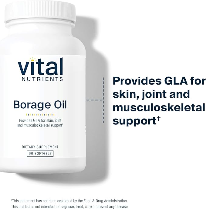 Vital Nutrients Borage Oil 1000mg | High-Dose GLA Omega-6 Supplement | Powerful Antioxidant for Skin, Join, Nerve Function | Gluten, Dairy, Soy Free | Non-GMO | 60 Softgels