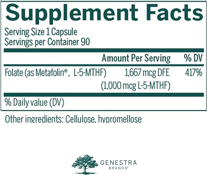 Genestra Brands Active Folate 1000 | Folate Supplement with Metafolin | 90 Capsules