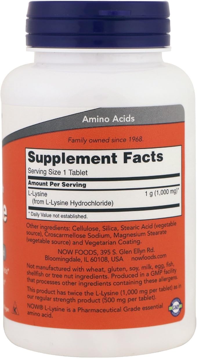 NOW Foods L-lysine 1000mg, 100 Count (Pack of 2)
