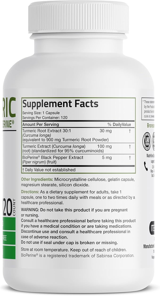 Turmeric Curcumin with BioPerine - High Potency Premium Joint Support with 95% Standardized Curcuminoids - Non-GMO Capsules with Black Pepper - 120 Count