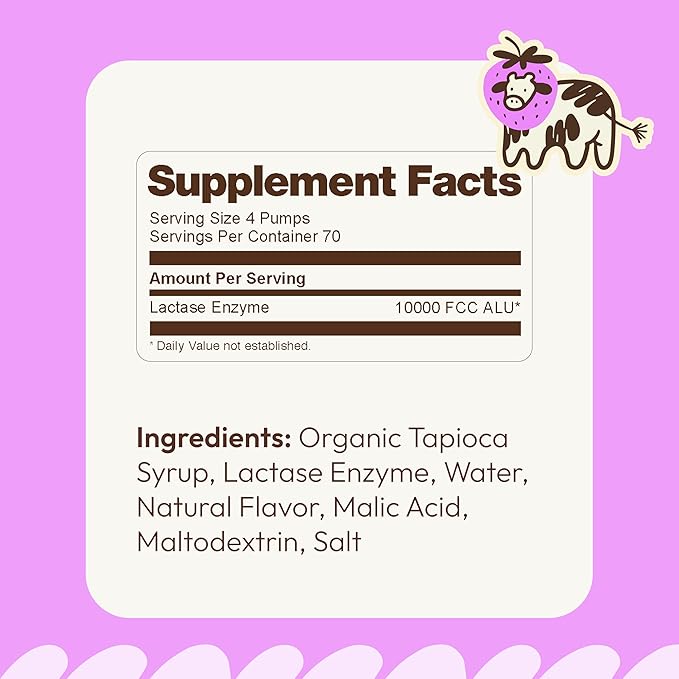 Lactase Enzyme Drops 2oz – Delicious Strawberry Milkshake Flavor – 10,000 FCC Units for Fast Acting Dairy Relief – Customizable Dosing for Lactose Intolerance – Portable Twist-to-Lock Pump