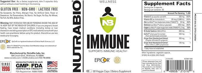 NutraBio Immune- Immune Support Supplement- Immunity Supplement- 90 Vegetable Capsules