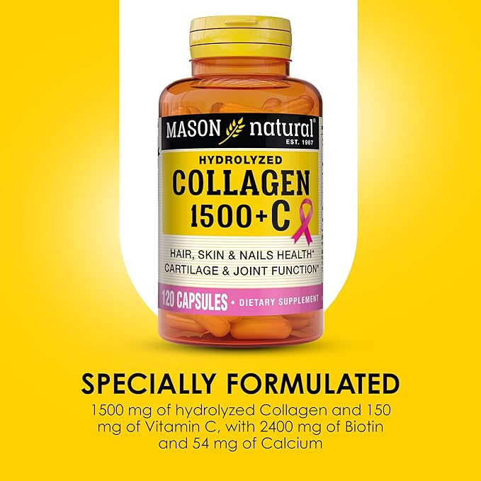 MASON NATURAL 1500mg Collagen with Vitamin C, Biotin, and Calcium, 40-Day Supply, Supplement for Hair, Skin, and Nails, Capsules