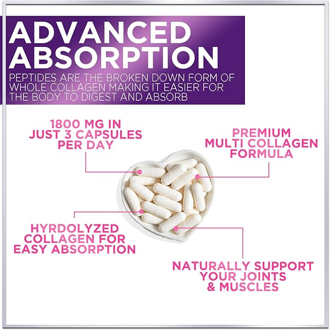 Best Collagen Peptides for Women - Multi-Collagen Hydrolyzed Complex 5 Types, Grass Fed Peptides for Hair, Skin, Nail, Bone & Joint Health Support, Collagen Powder Caps for Women & Men - 120 Capsules