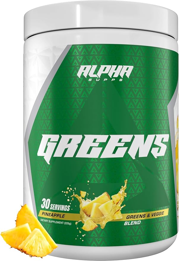 Alpha Greens Supplement | Fruit & Vegetable Superfood Powder | Over 40 Natural Plant Based Ingredients | Prebiotic & Probiotic Digestive Support Blend - 30 Servings (Pineapple)