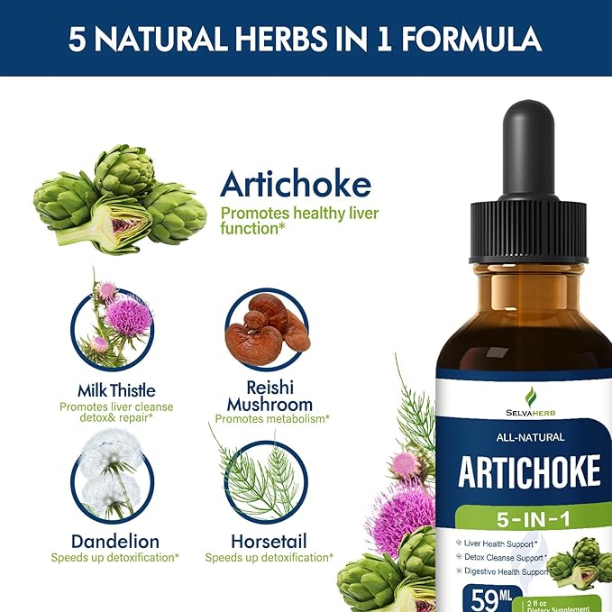 Artichoke Extract Drops for Liver Detox Cleanse & Repair, Milk Thistle 5-in-1 Optimized Herbal Formula, Liver Health Support Supplment w/Dandelion Horsetail & More, High Absorbtion. 2oz