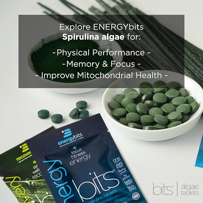 ENERGYBITS - Organic Spirulina Tablets - Plant-Based Algae Superfood - for Focus, Fitness, Energy - Plant Protein - Gluten Free - Collagen, Vitamin B12, Omega 3 - Keto & Vegan - 1000 Tablets Canister