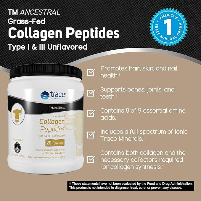 Trace Minerals Collagen Peptides - Healthy Bone & Joint Support - Collagen Supplement Aids Strong Hair, Nails & Skin - Powder Supplement Supports Gut Health - Unflavored, 571g (28 Servings)
