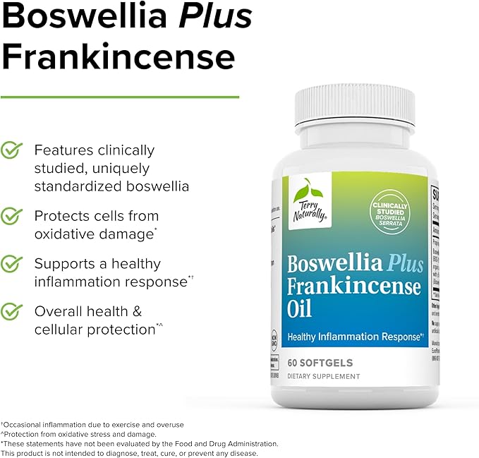 Terry Naturally Boswellia Plus Frankincense Oil - Joint Support Supplement to Support Mobility & Joint Comfort - Support Cellular Health with Boswellia & Frankincense Oil - 60 Softgels