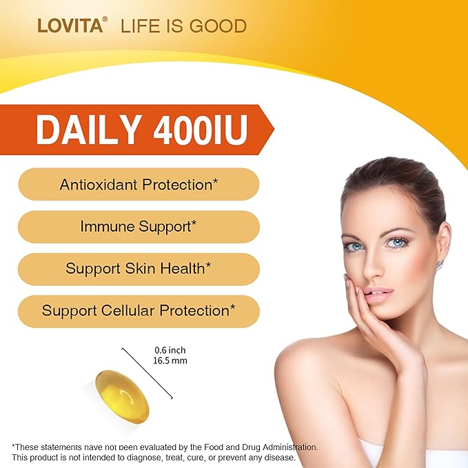 Lovita Vitamin E 400 IU Vegan Softgels, Natural Vitamin E 268 mg (as D Alpha Tocopherol), for Healthy Skin, Hair, Nails, Antioxidant &Immune Support, 120 Vegan Softgels (Pack of 3)