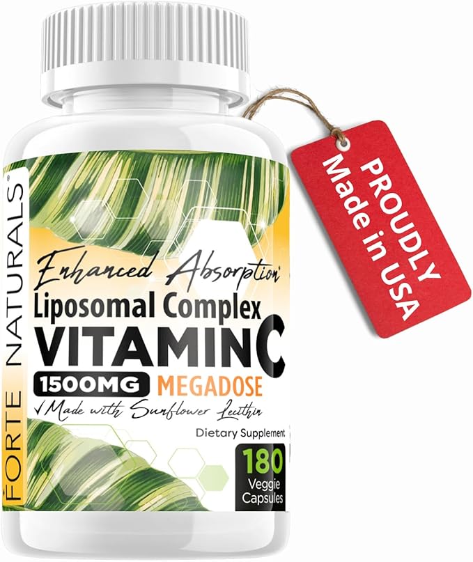 High Dose Vitamin C 1500mg Liposomal C Complex Supplement with Sunflower Lecithin Capsules Supplements Clogged Milk Sunflower Lecithin 180 Capsules Celebration Vitamins