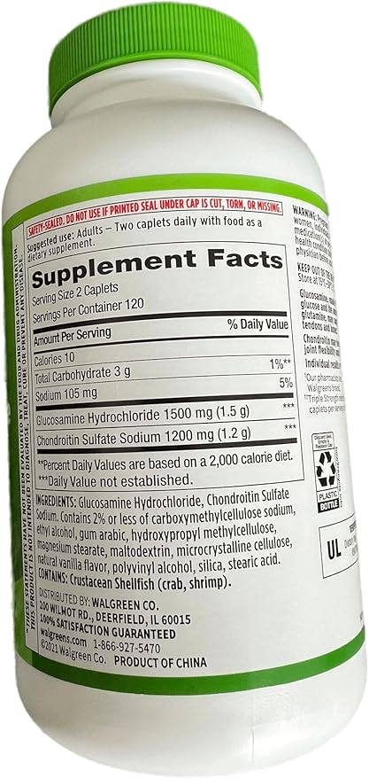 Walgreens Glucosamine Chondroitin Triple Strength 1500 mg Glucosamine HCL 1200 mg Chondroitin - 240 Caplets