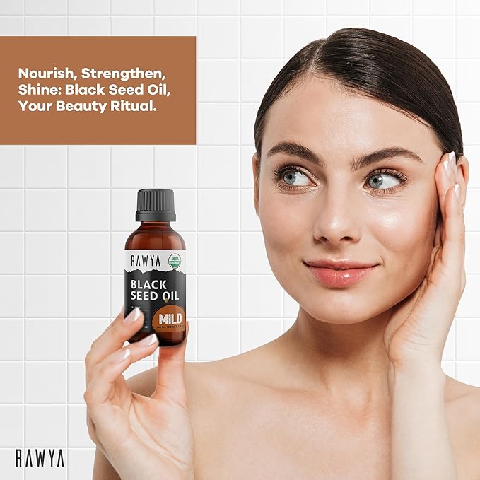 RAWYA Black Seed Oil - Cold Pressed - Black Cumin Seed - Premium Nigella Sativa - Omega 3 6 9 - Kalonji for Skin and Healthy Hair - Non-GMO, Gluten-Free - Wellness Oil - Mild Flavor - 3.4 Fl Oz