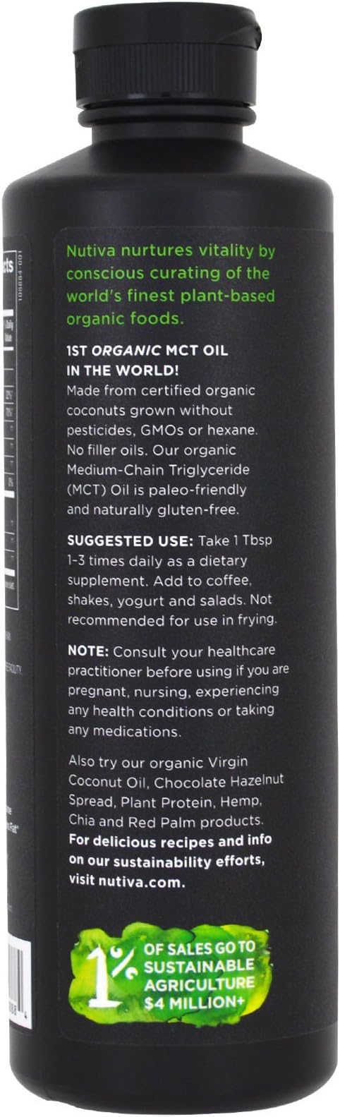 Nutiva Organic MCT Oil, Kosher, Keto Friendly, USDA Certified Organic, Non-GMO, 16 Fluid Ounce (Pack of 1)