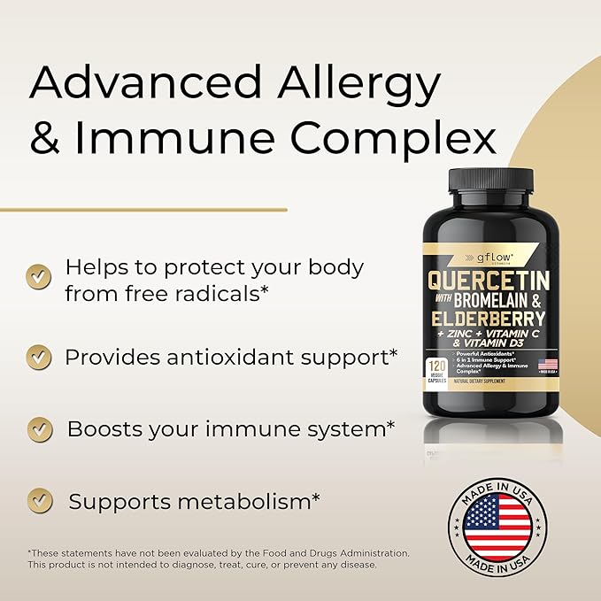 Quercetin with Vitamin C and Zinc - 500mg - Quercetin with Bromelain - Zinc Quercetin - 120 Veggie Caps - Elderberry with zinc and Vitamin c for Adults (Non-GMO, Vegan) 2 Months Supply