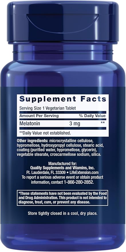 Life Extension Melatonin 6 Hour Timed Release 3 mg - For Circadian Rhythm & Immune Function, Cellular and DNA Health - Sleep Supplement - Non-GMO, Gluten-Free - Vegetarian Tablets, 60 Count