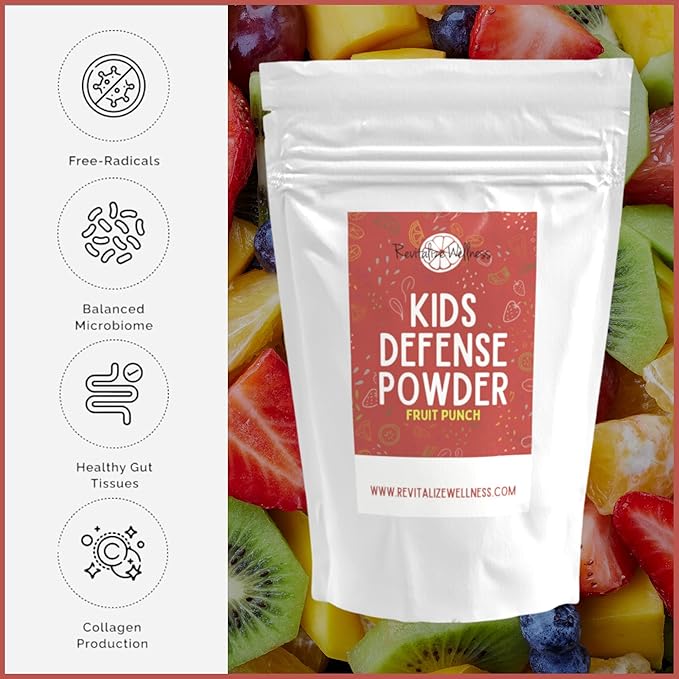 Kids Defense Powder | Orthomolecular Dose of 1000 mg Vitamin C and 250 mg B3 | Pure, Corn Free, & GMO-Free | Fruit Punch Flavor | 60 Servings