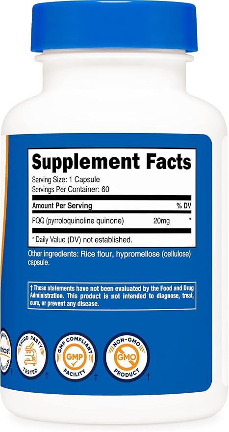 Nutricost PQQ (Pyrroloquinoline Quinone) 20mg, 60 Capsules (2 Bottles) - Veggie Capsules, Non-GMO, Gluten Free