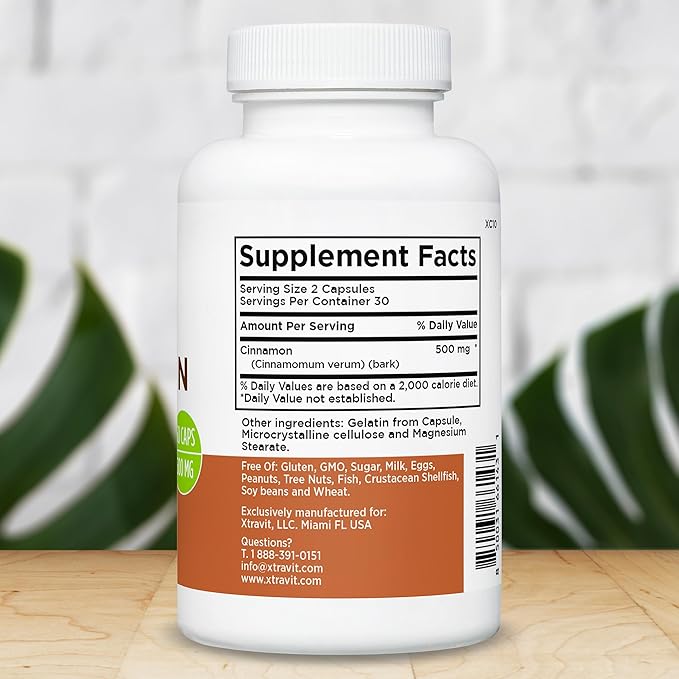 Cinnamon Bark Supplement – Natural Energy, Metabolism, & Digestive Support for Men & Women - Promotes Collagen for Healthy Hair, Skin & Nails - Non-GMO, Gluten-Free, No Fillers, 60 Capsules