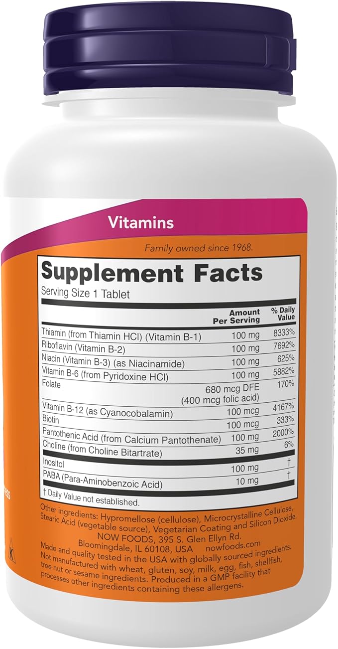NOW Foods Supplements, Vitamin B-100, Sustained Release, Energy Production*, Nervous System Health*, 100 Tablets