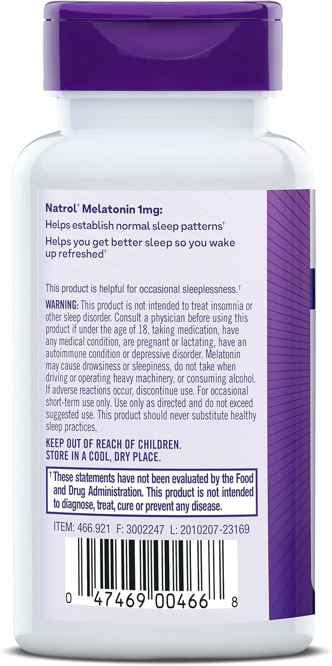 Natrol Melatonin 1 mg, Dietary Supplement for Restful Sleep, Sleep Tablets for Adults, 180 Melatonin Tablets, 180 Day Supply