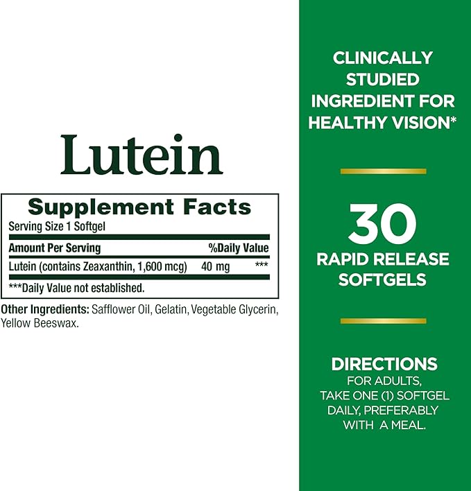 Nature's Bounty Lutein Pills, Eye Health Supplements and Vitamins, Support Vision Health, 40 mg, 30 Softgels