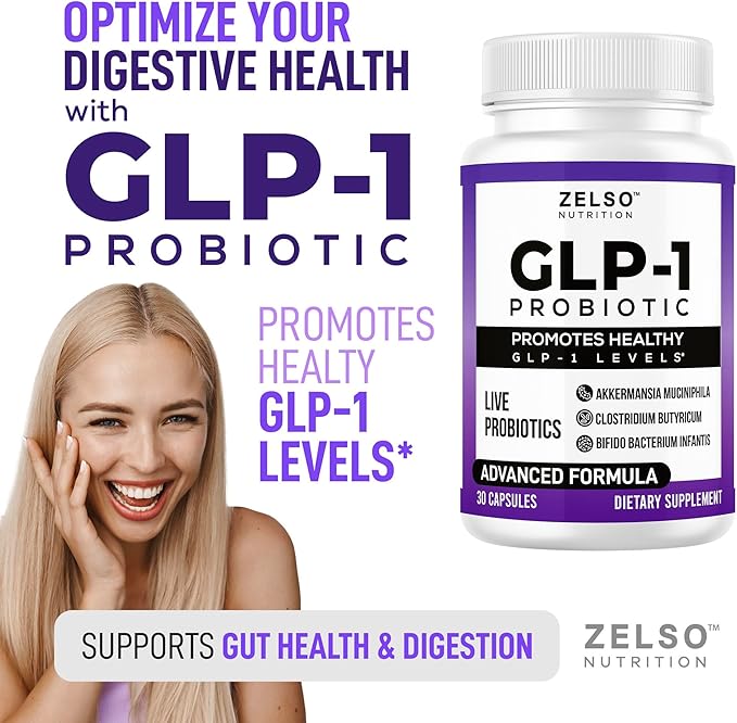 ZELSO (2 Pack) GLP-1 Probiotic with Akkermansia Muciniphila - Gut Health Support with GLP 1 Live Probiotics, 500M CFU Multi-Strain Probiotic + Prebiotic, GLP1 Naturally Plus - 60 Capsules