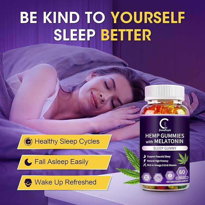 Hemp Gummies for Sleep with Melatonin, Support Relaxation & Peace, Calm Gummies for Adults, All Natural Hemp Oil, Vegan, Non-GMO, 60ct